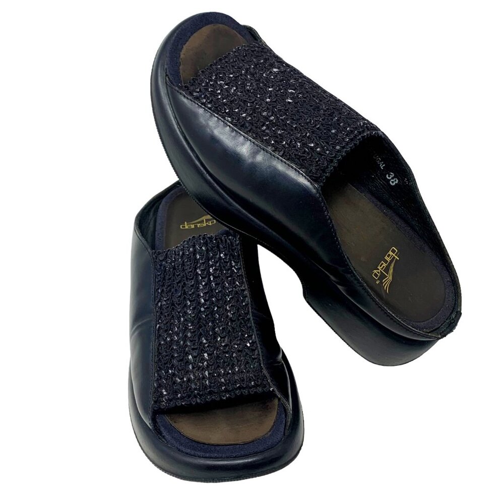 Retro Dansko Black Leather with Elastic Leather Vamp‎ Clog Slides